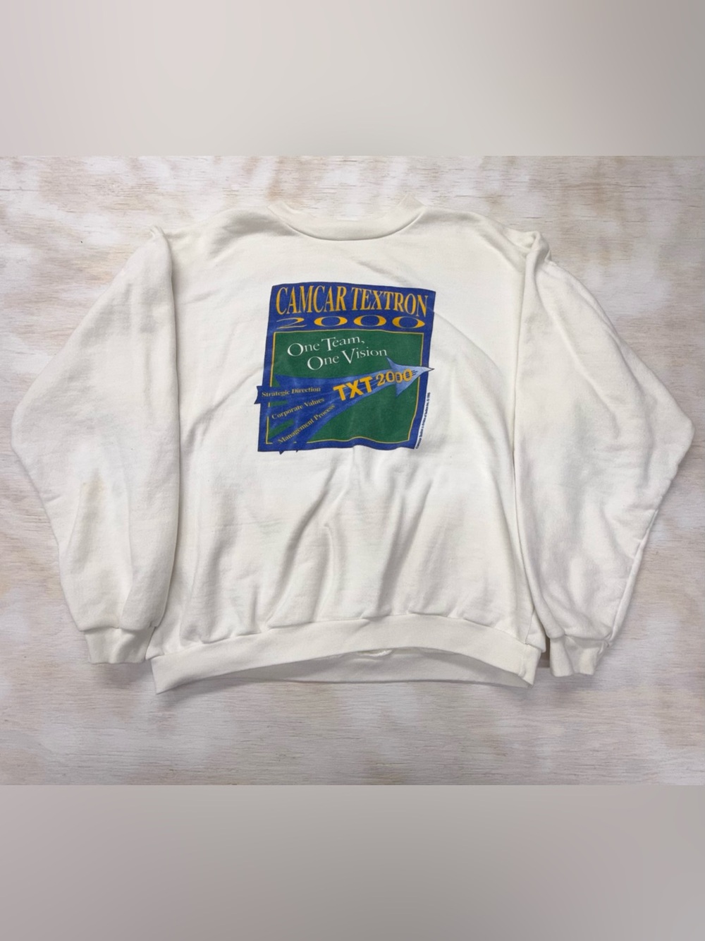 Y2K White Graphic Crewneck Sweatshirt Men’s XL Made in BeloRussia